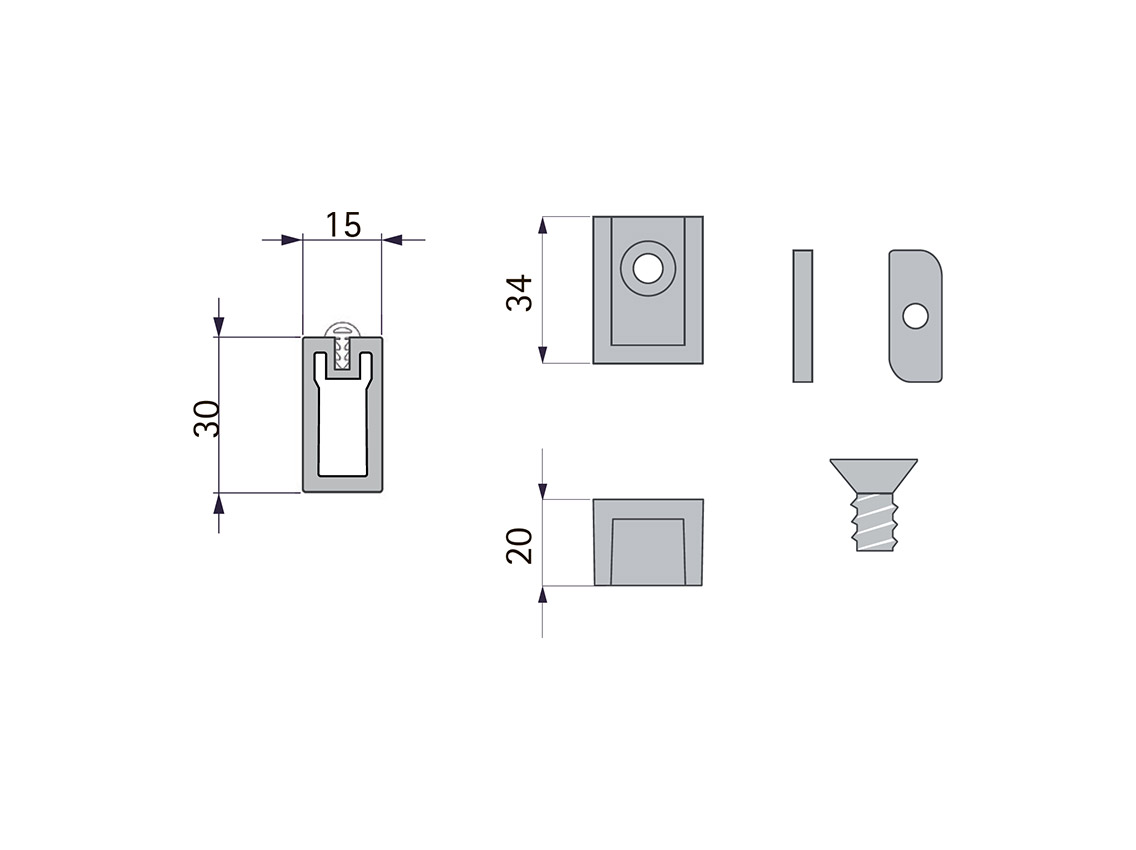 Штанга прямокутна зі вставкою гардеробна з кріпленням Volpato Stili L=900 біла