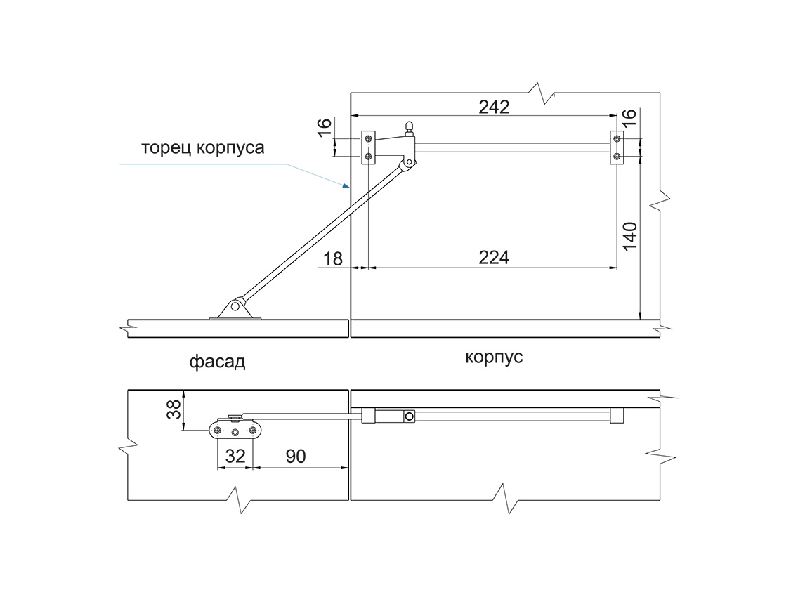 Барный фиксатор левый углового открывания вниз UA (Ф 282.01)