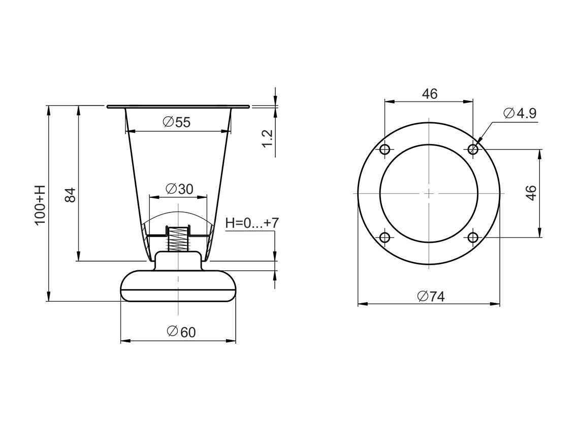 Опора з регулюванням конічна GIFF NZ0904 Н=100 хром