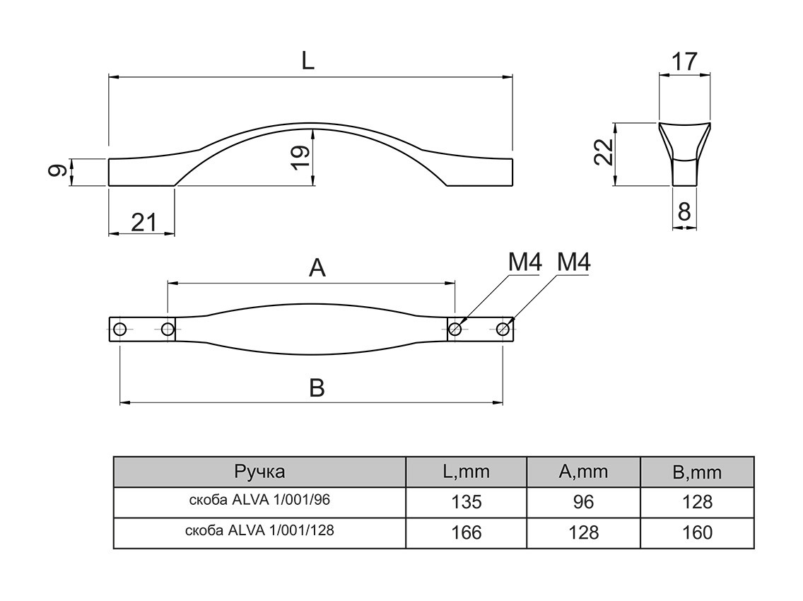 Ручка скоба ALVA 1/001/96 хром
