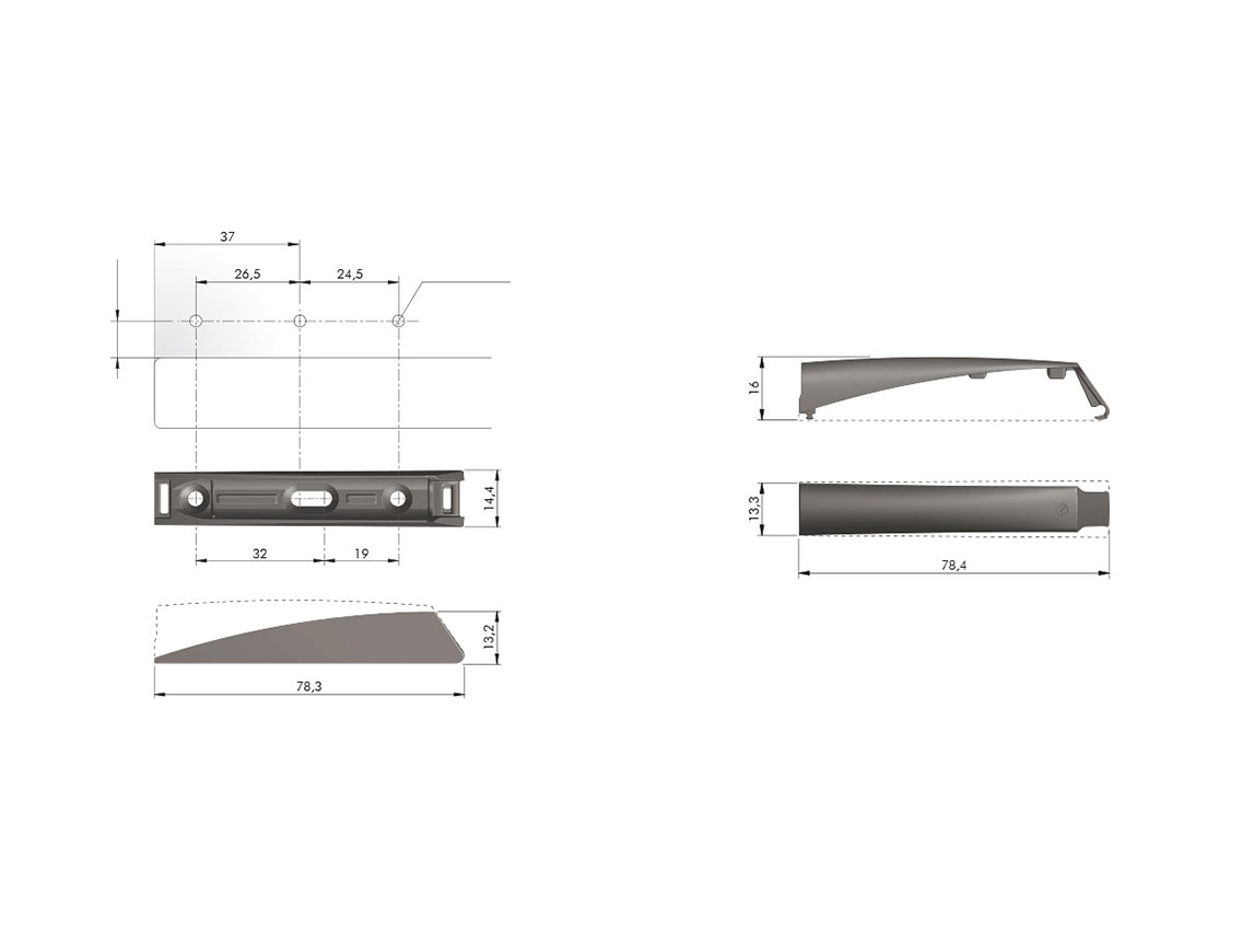 Кріплення штовхача Italiana Ferramenta K-PUSH TECH 37 мм сірий
