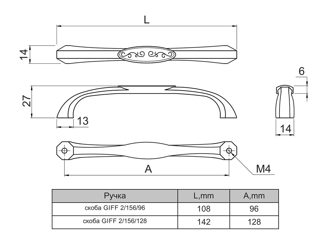 Ручка скоба GIFF 2/156/96 серебро