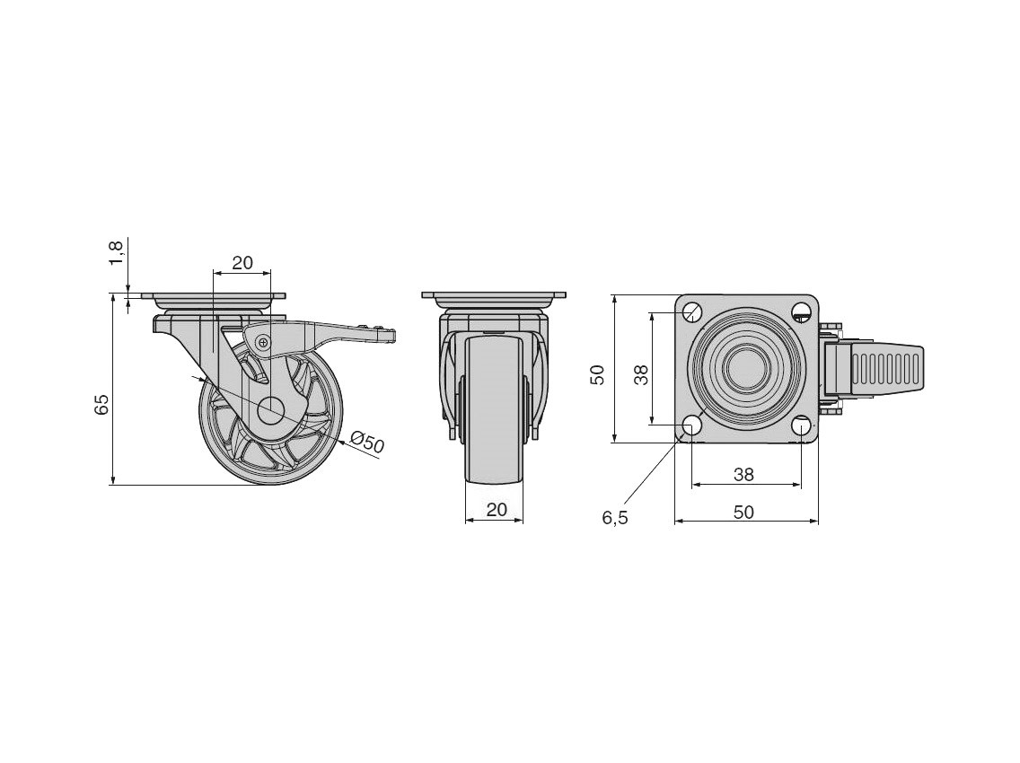 Ролик з площадкою і гальмом GIFF Design d=50 прозорий