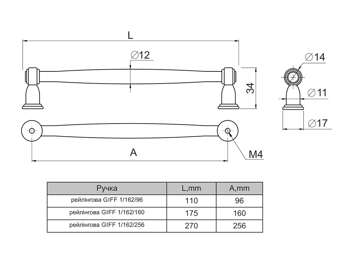 Ручка рейлінгова GIFF 8/162/160 античне залізо