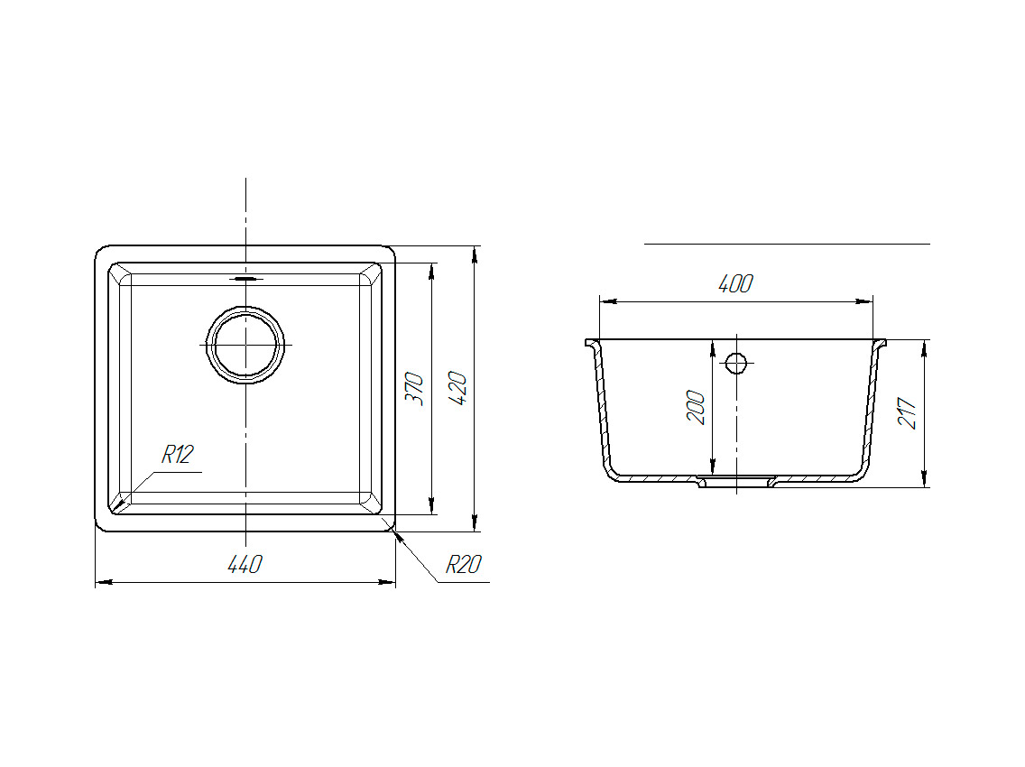 Мойка искусственный камень Solid Вега 440х420 черный гранит (под столешницу)