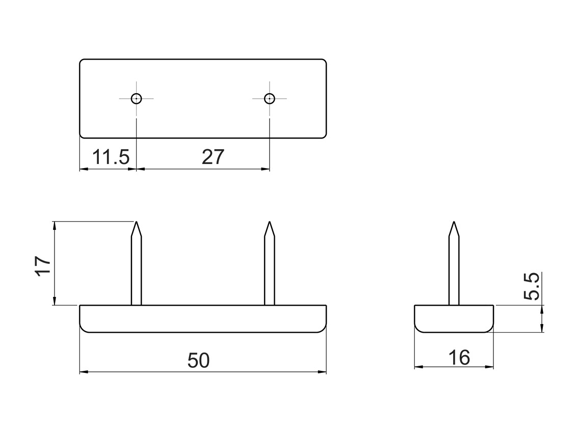 Опора мебельная с двумя гвоздями GIFF черный (500 шт)
