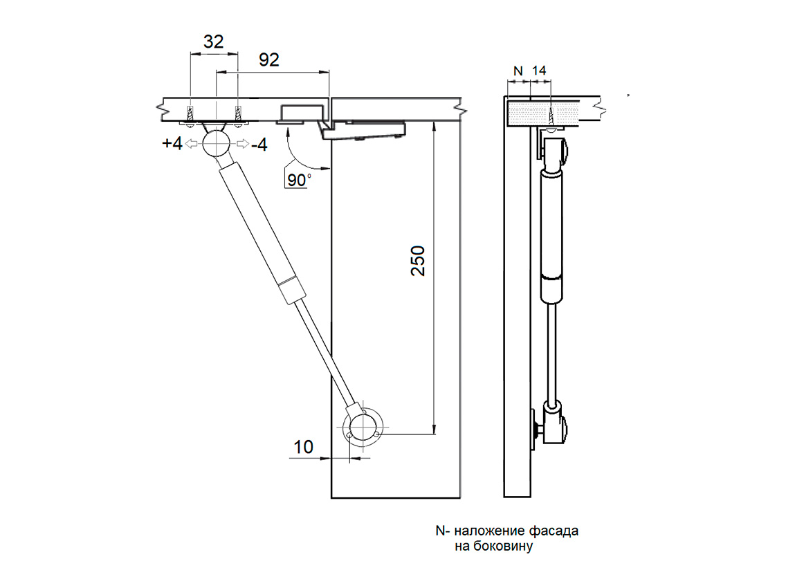 Підйомник GIFF Alto газовий фрикційний L=245 мм 80 N срібло