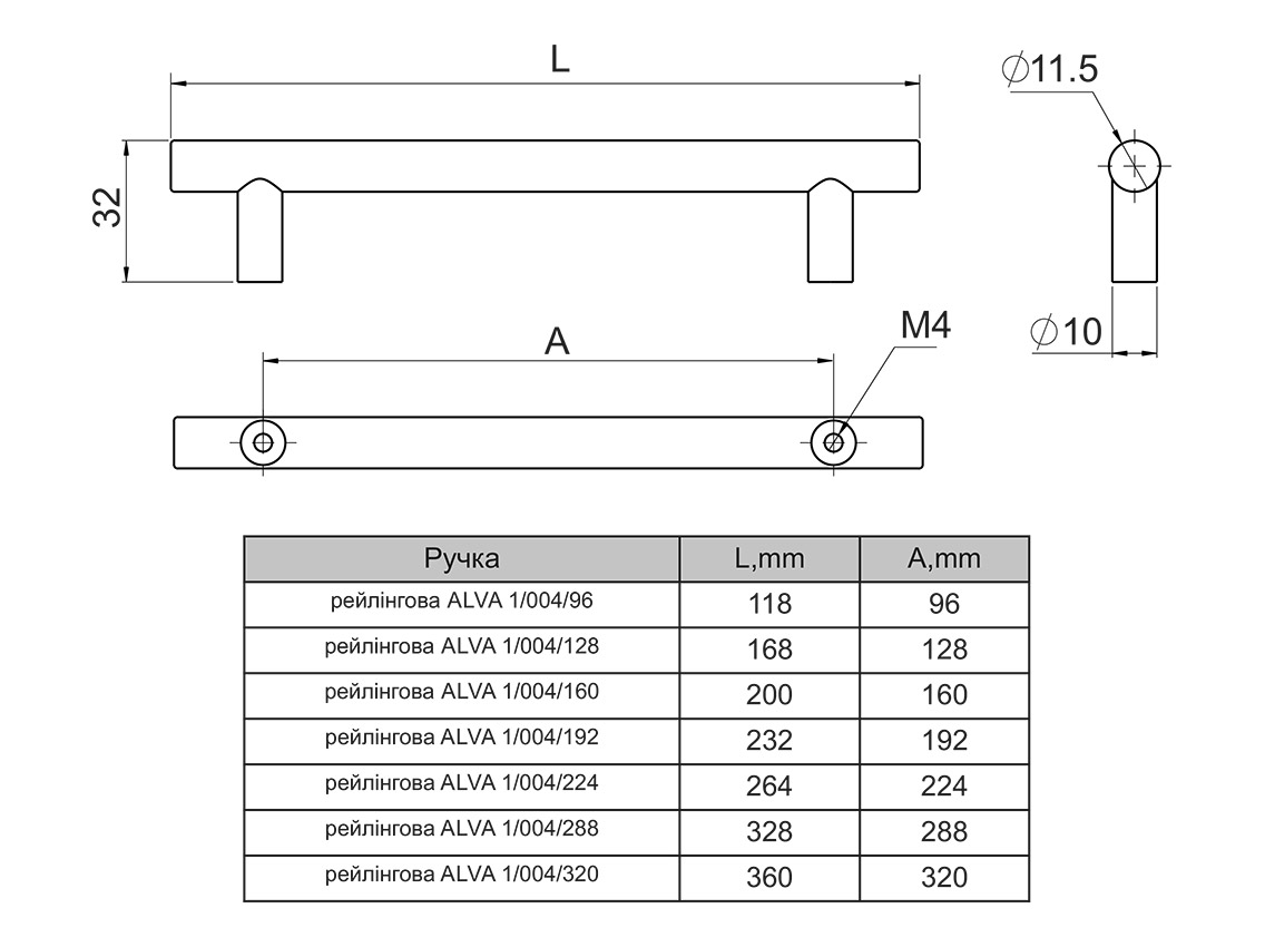 Ручка рейлінгова ALVA 1008/160 матовий хром