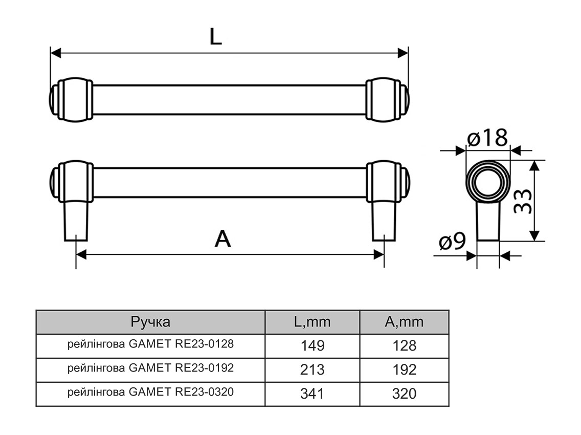 Ручка рейлінгова Gamet RE23-0320-G0031 античне срібло