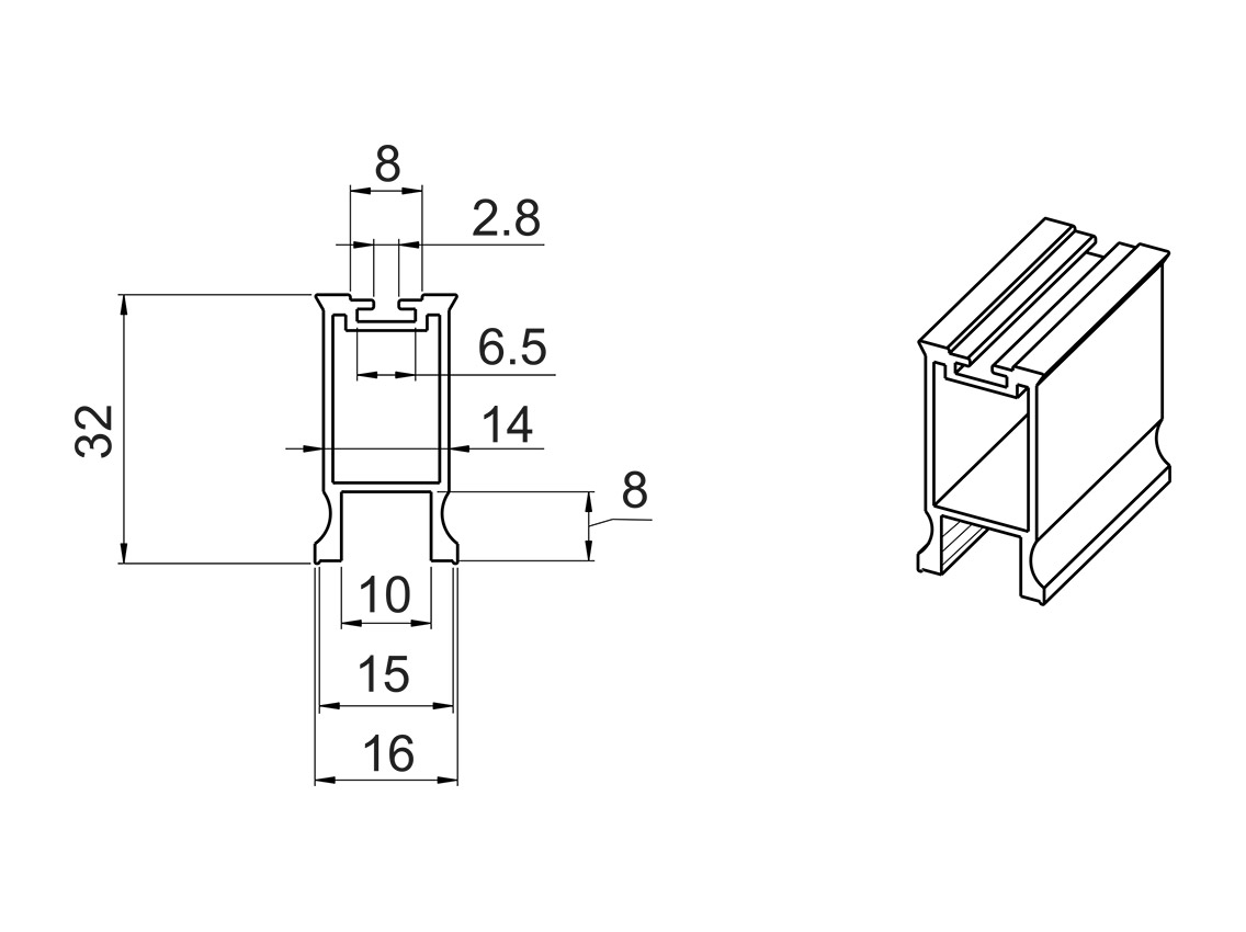 Профіль вертикальний закритий з пазом під щітку Slider LINE L=5300 шампань