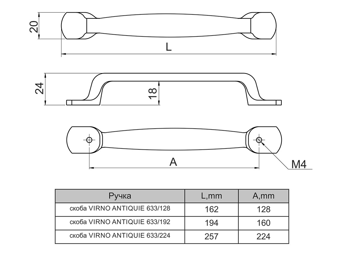 Ручка скоба Virno Antique 633/160 никель браш
