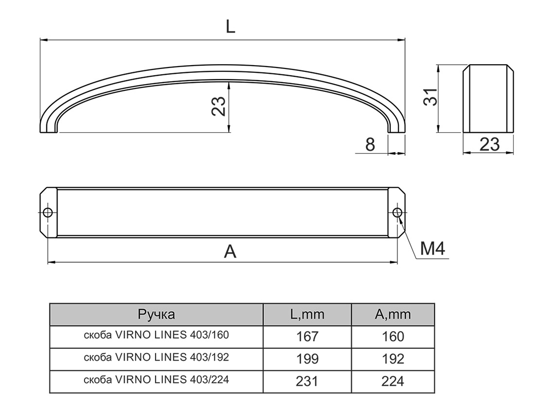 Ручка скоба Virno Lines 403/192 браш сатин никель