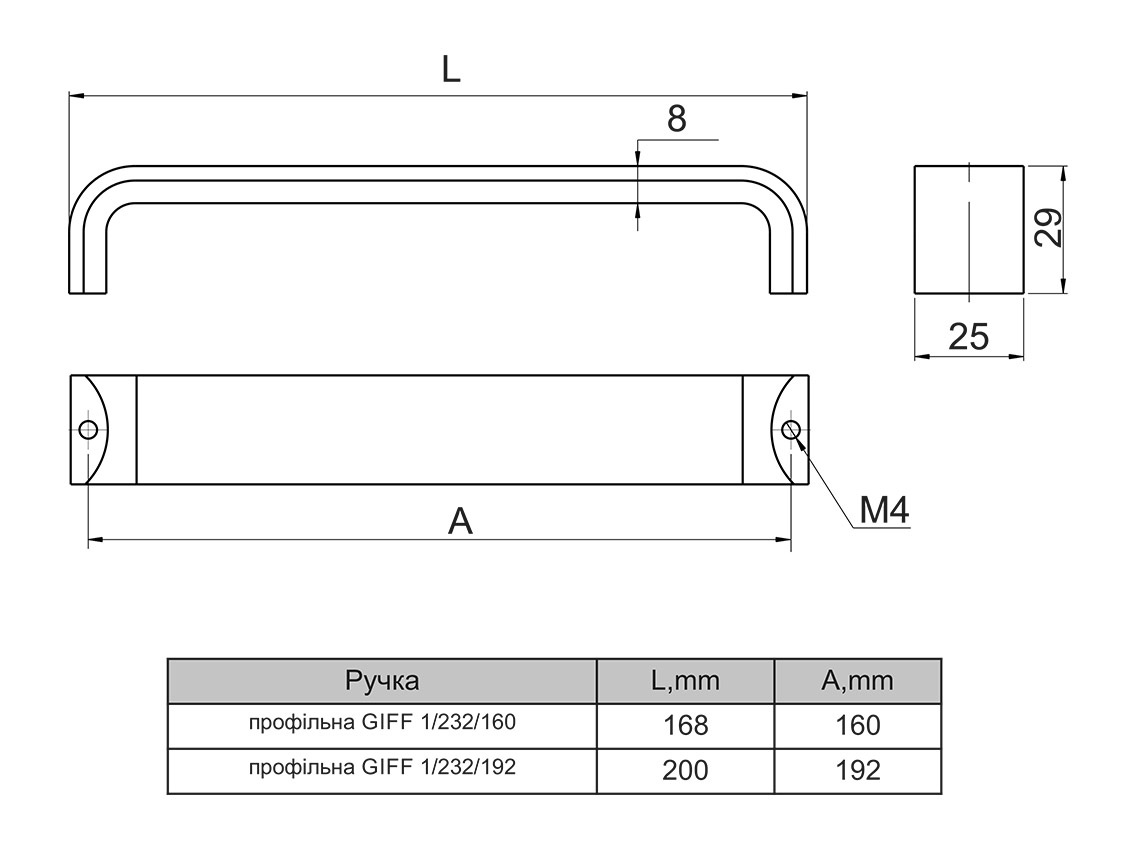 Ручка профильная GIFF 1/232/160 алюминий браш