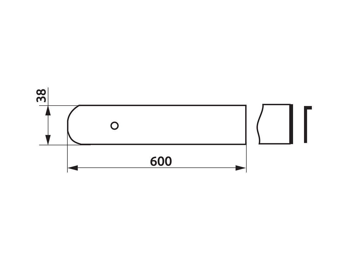 Заглушка стільниці FAB торцева права U-закруглена R-4 38х600 алюміній