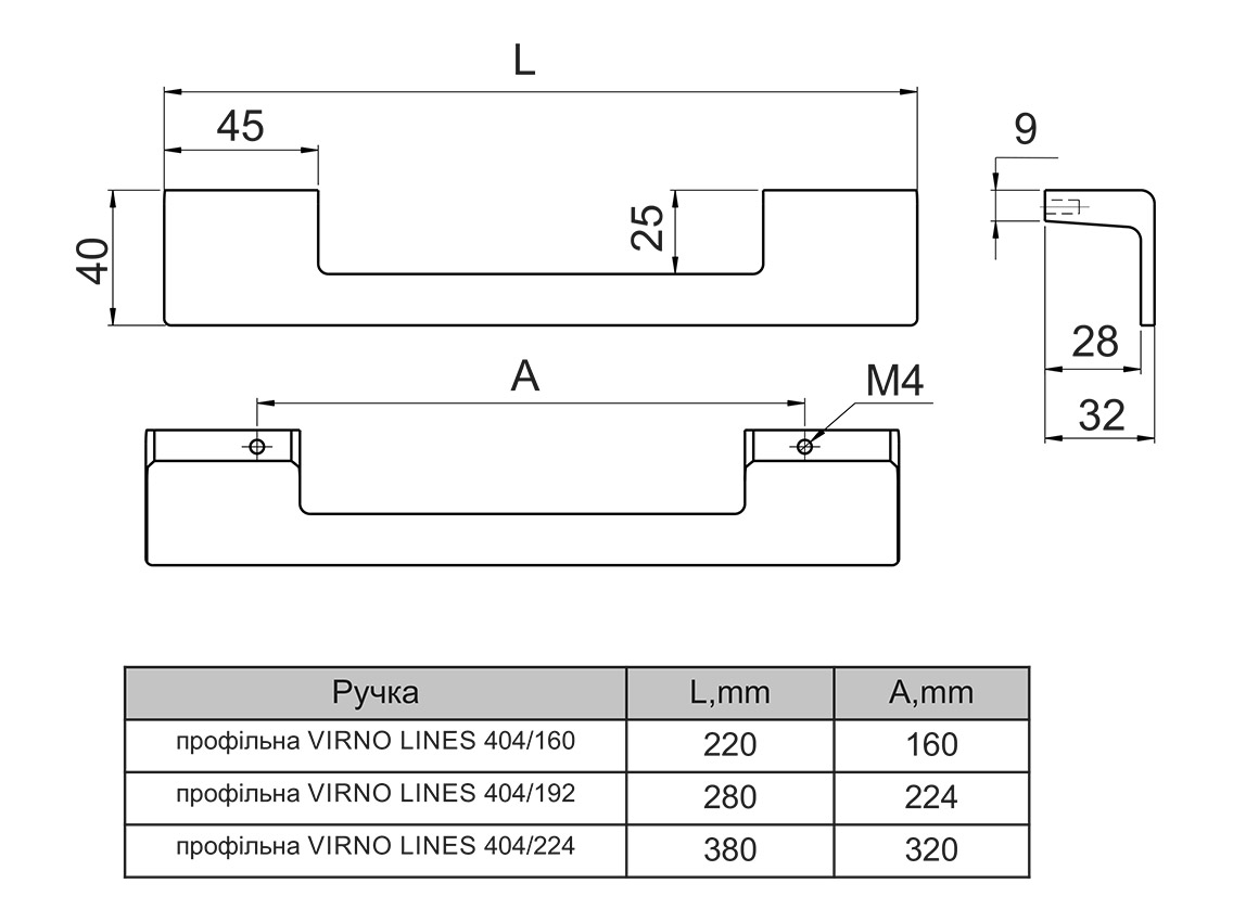 Ручка профільна Virno Lines 404/224 чорний матовий