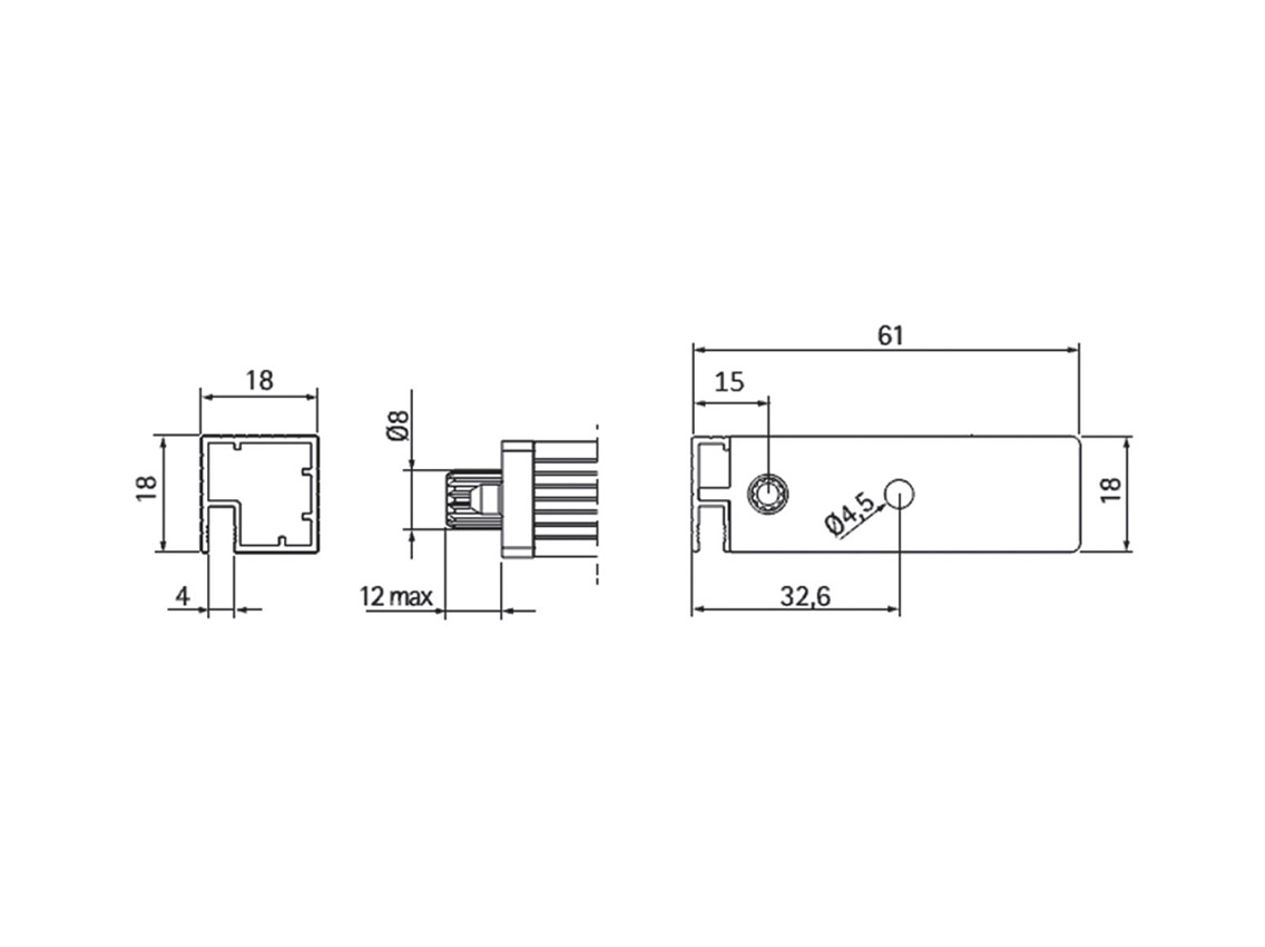 Профиль с заглушками и держателем задней панели Volpato L=600 алюминий