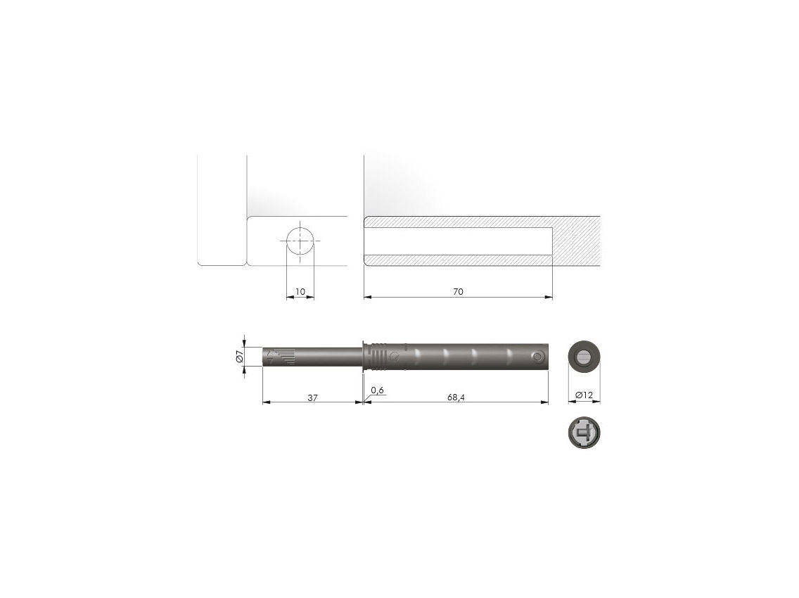 Толкатель Italiana Ferramenta K-PUSH TECH L=37 мм с магнитом антрацит