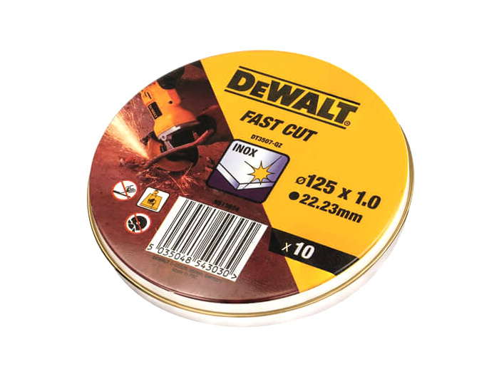 Набор отрезных кругов DeWALT 125x22,2х1,0 мм в металл. коробке, 10 ед. (DT3507)
