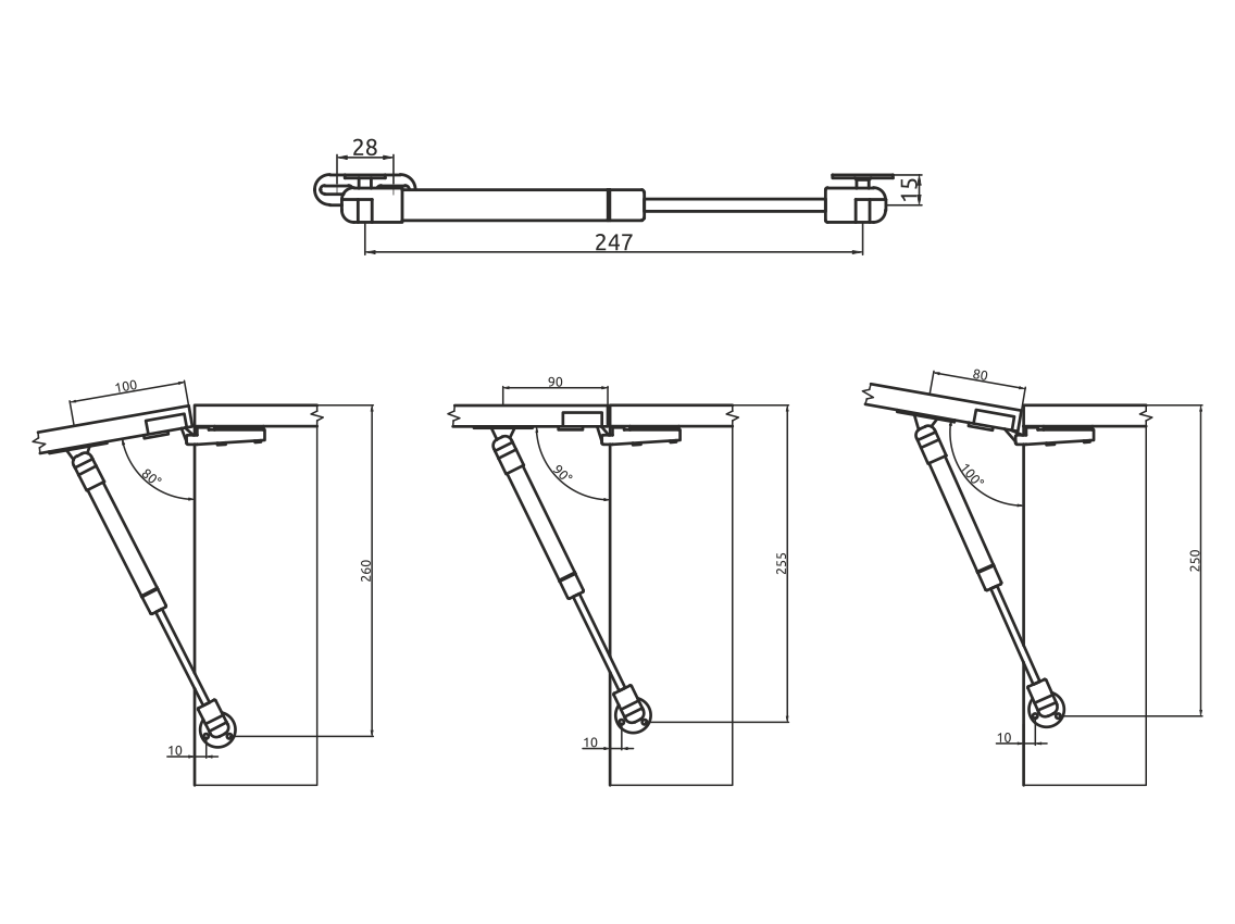 Подъемник газовый углового открывания ALVA 80N