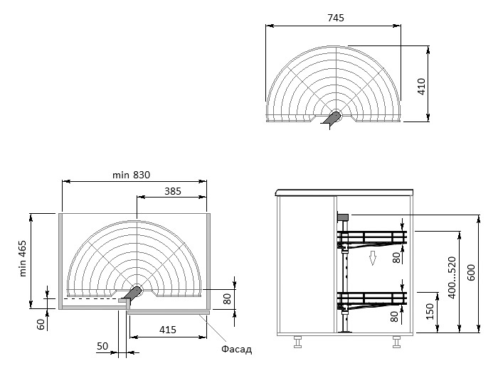 Карусель 1/2 GIFF d=750 хром (2 полиці)
