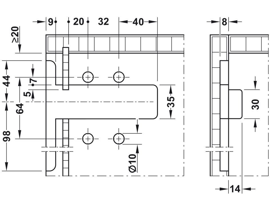 Шафотримач з регулюванням правий Hafele/Camar 807 RV (290.40.903) для фрезерування та запресування