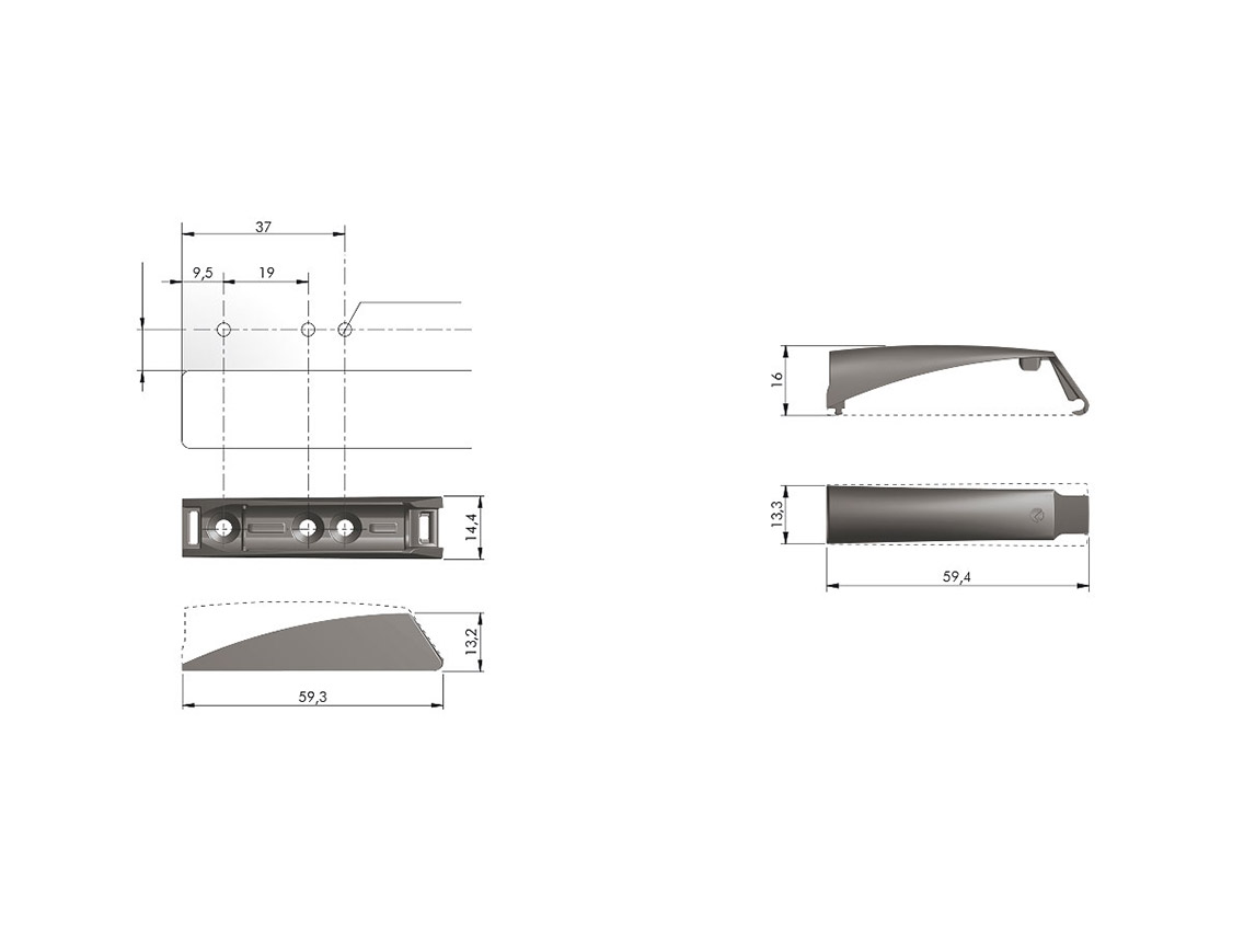 Кріплення штовхача Italiana Ferramenta K-PUSH TECH 14 і 20 мм сірий