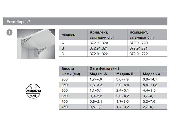 Підйомник Free Flap Hafele 1.7 C сірі заглушки (372.91.322)