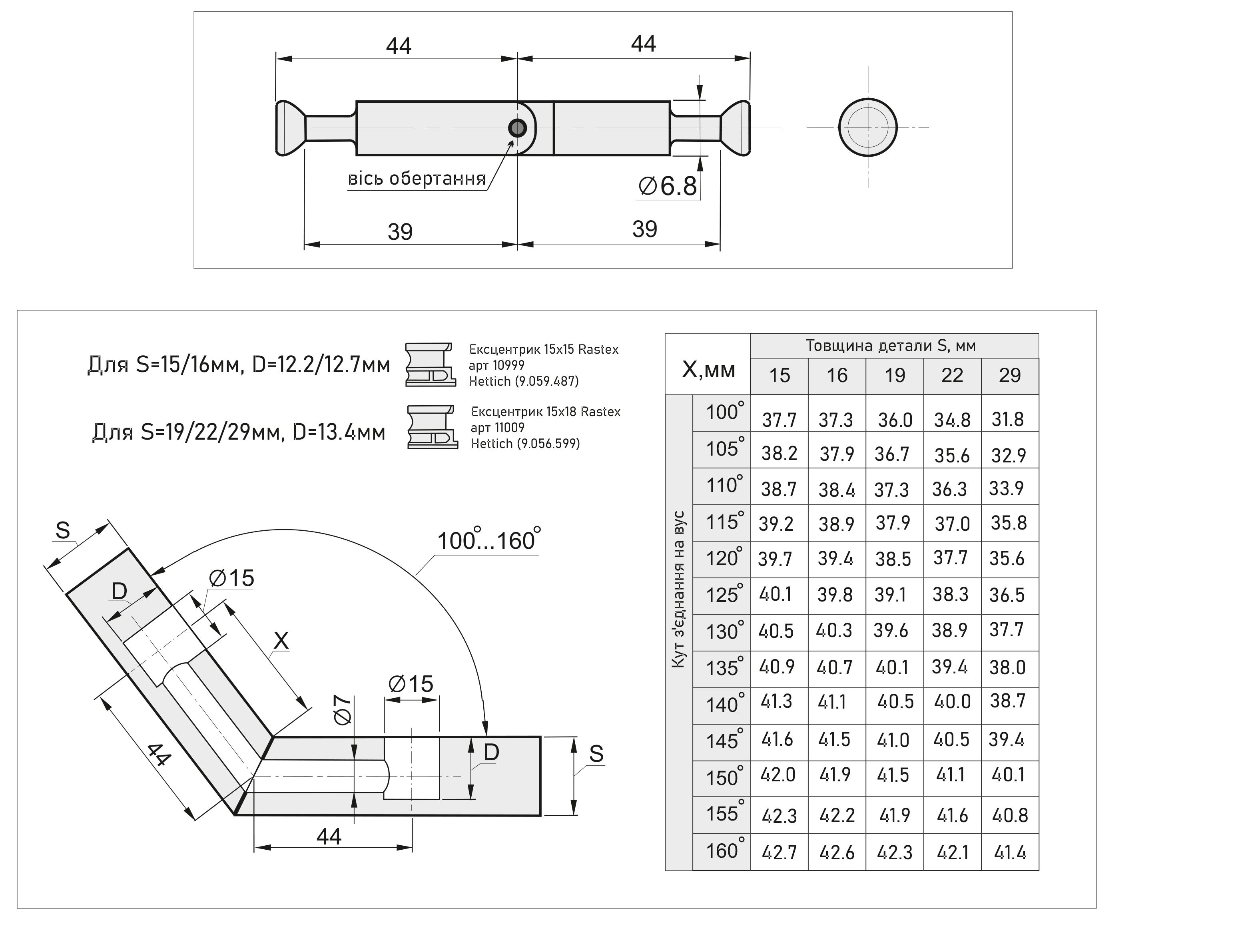 Дюбель шарнірний DU860 D=8 мм L=39мм Hettich (0.079.580)