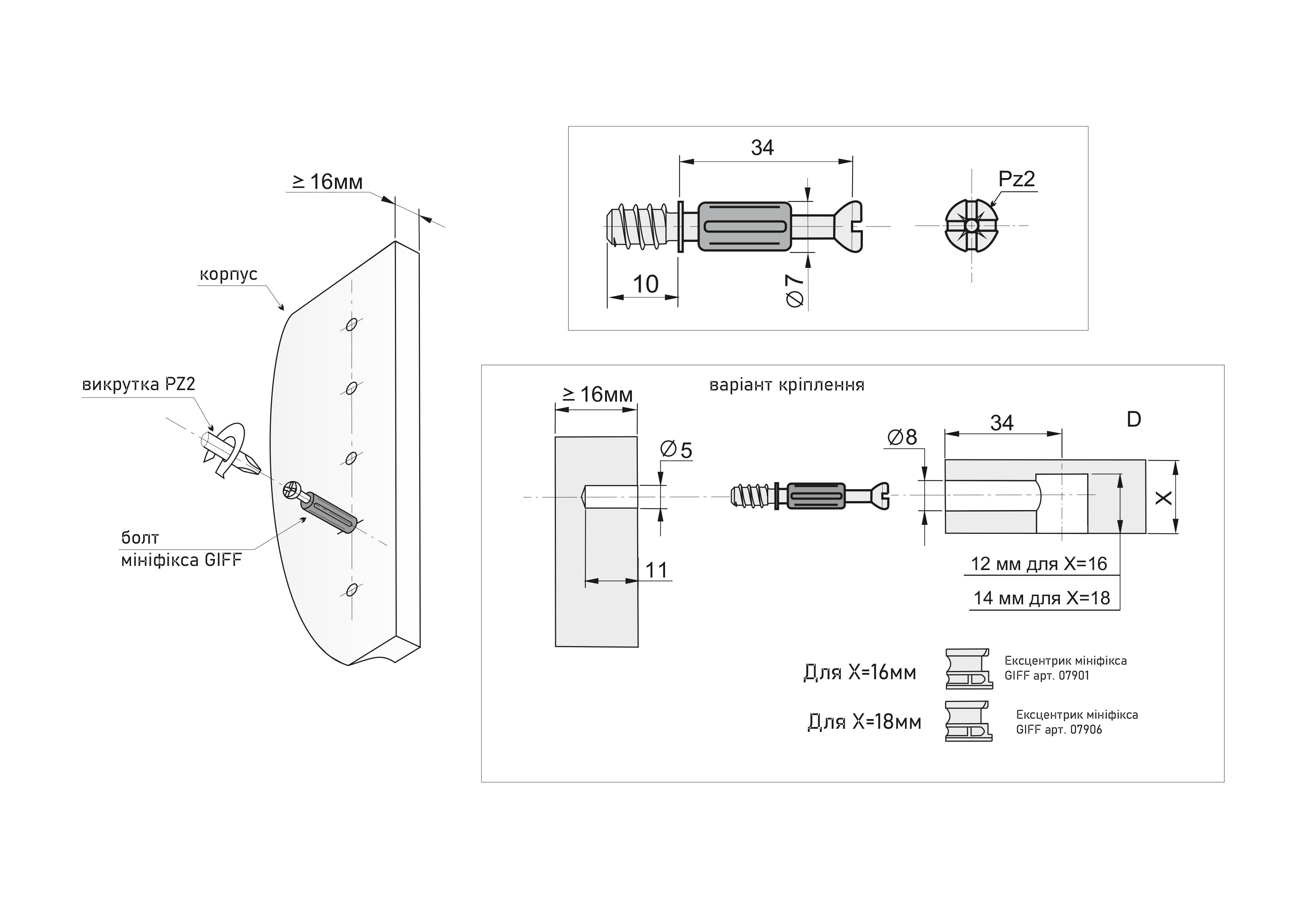Болт мініфікса GIFF