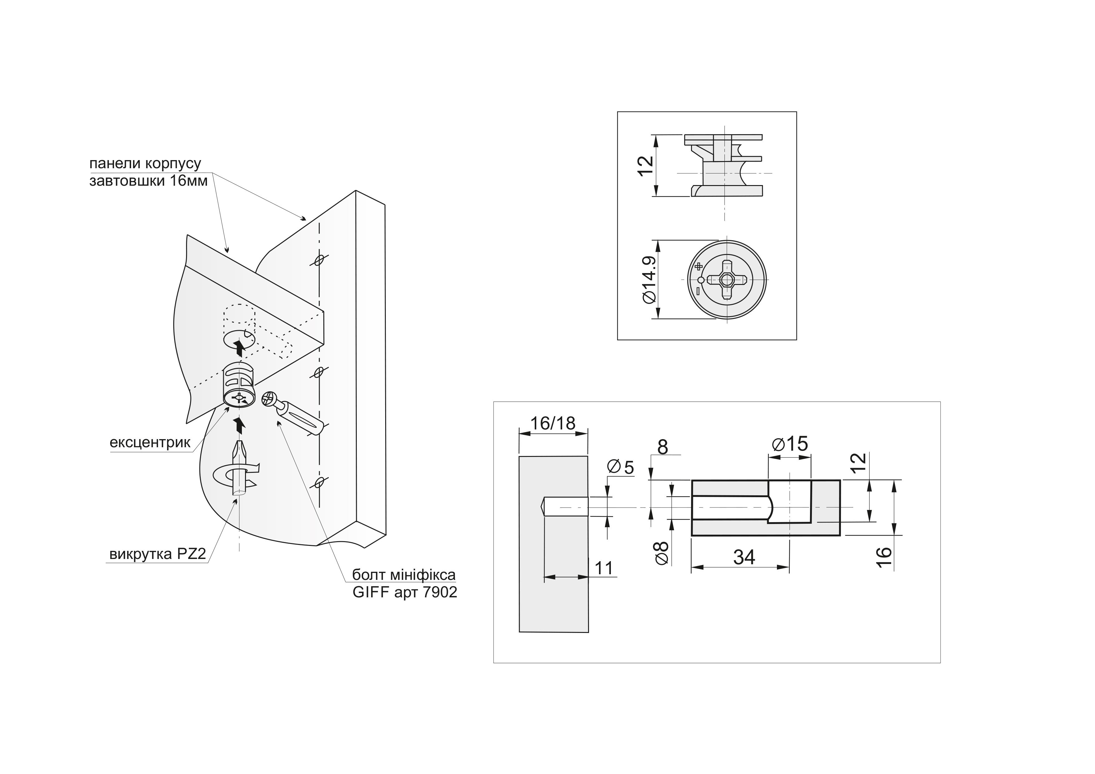 Ексцентрик мініфікса ALVA для плити 16 мм