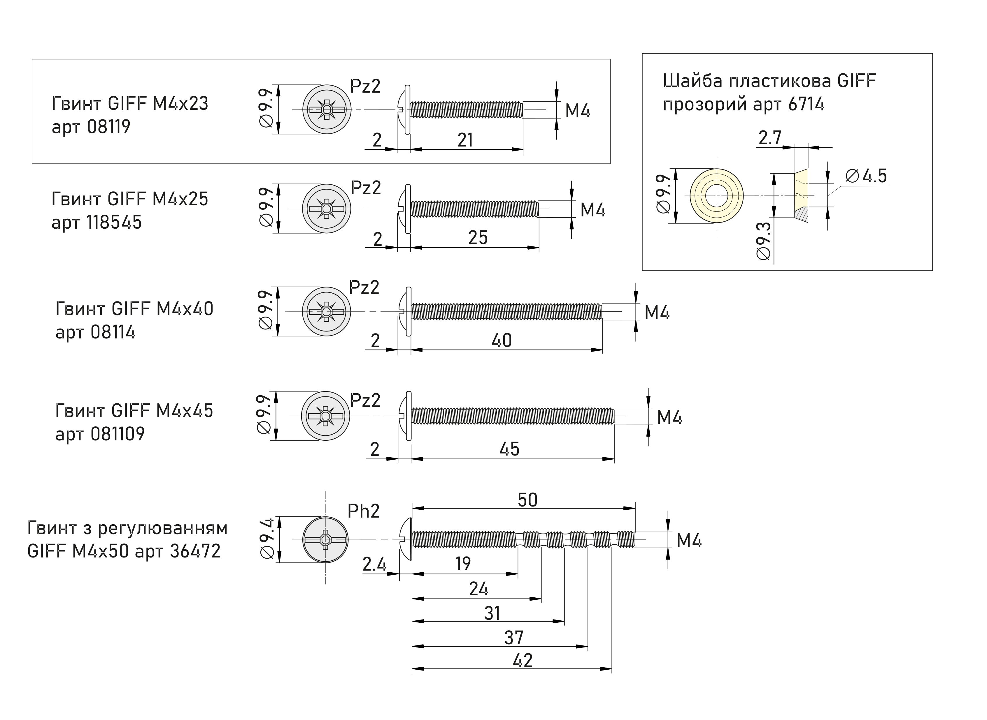 Гвинт GIFF М4х23