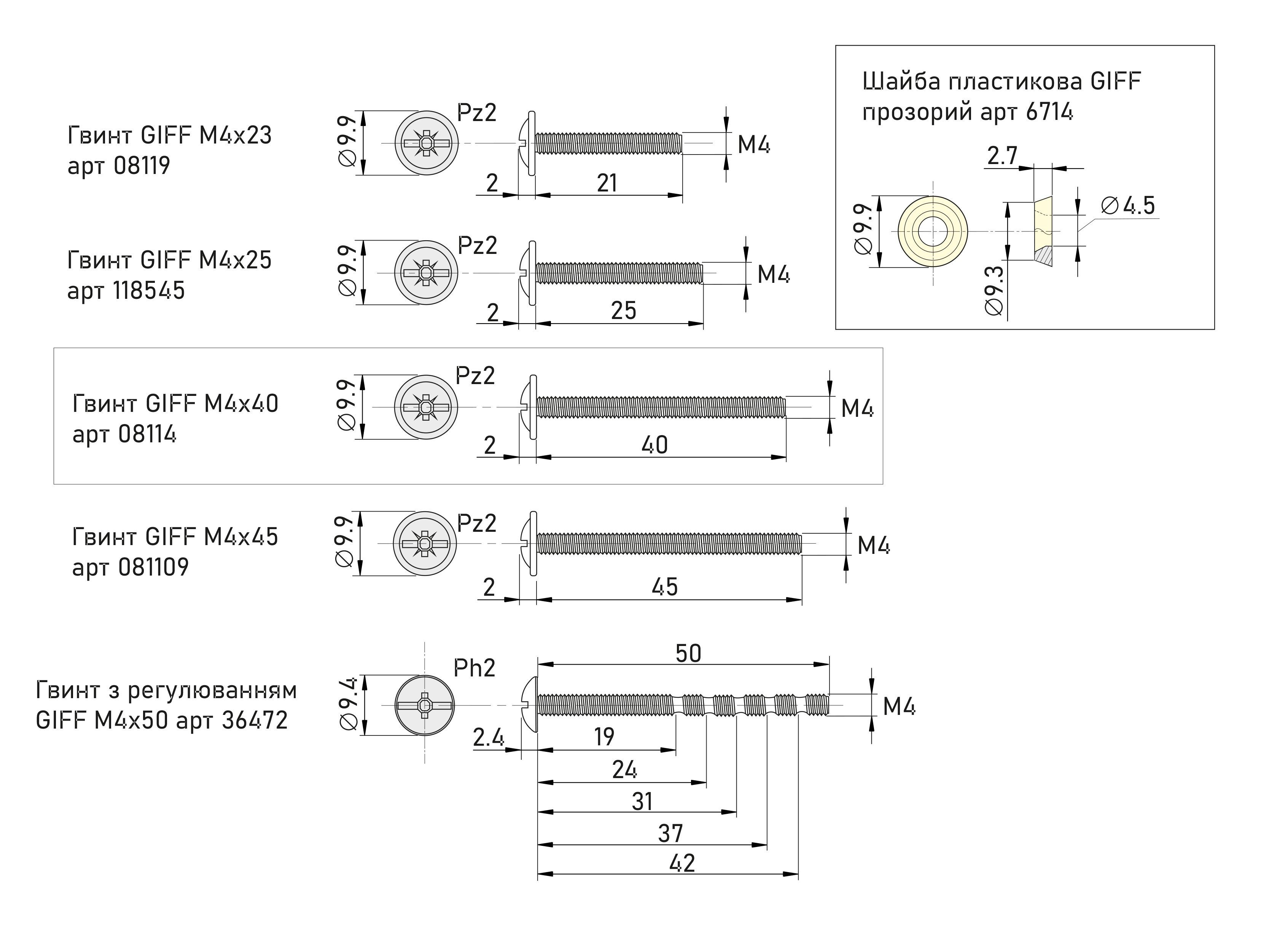 Гвинт GIFF М4х40