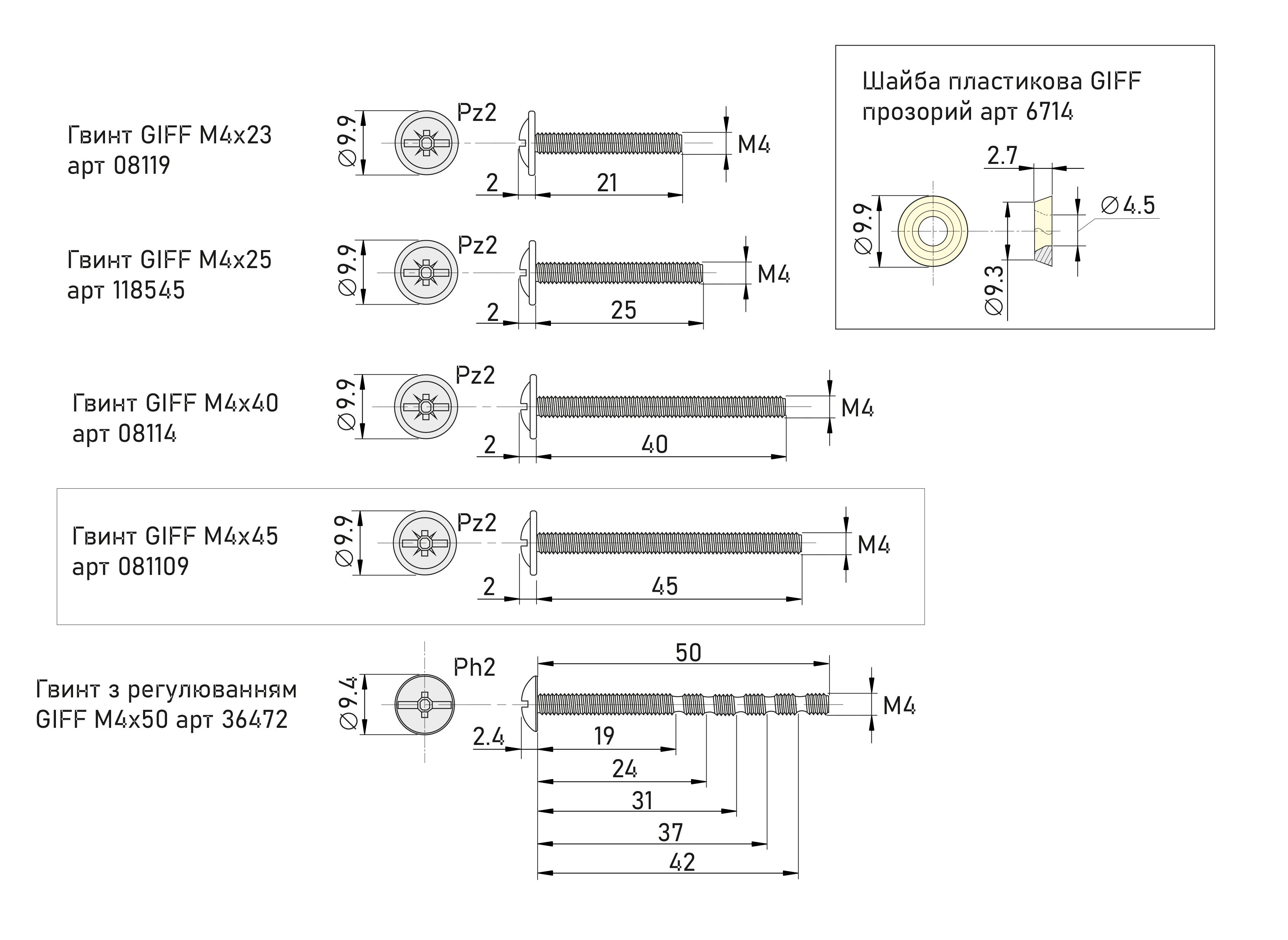 Винт GIFF М4х45