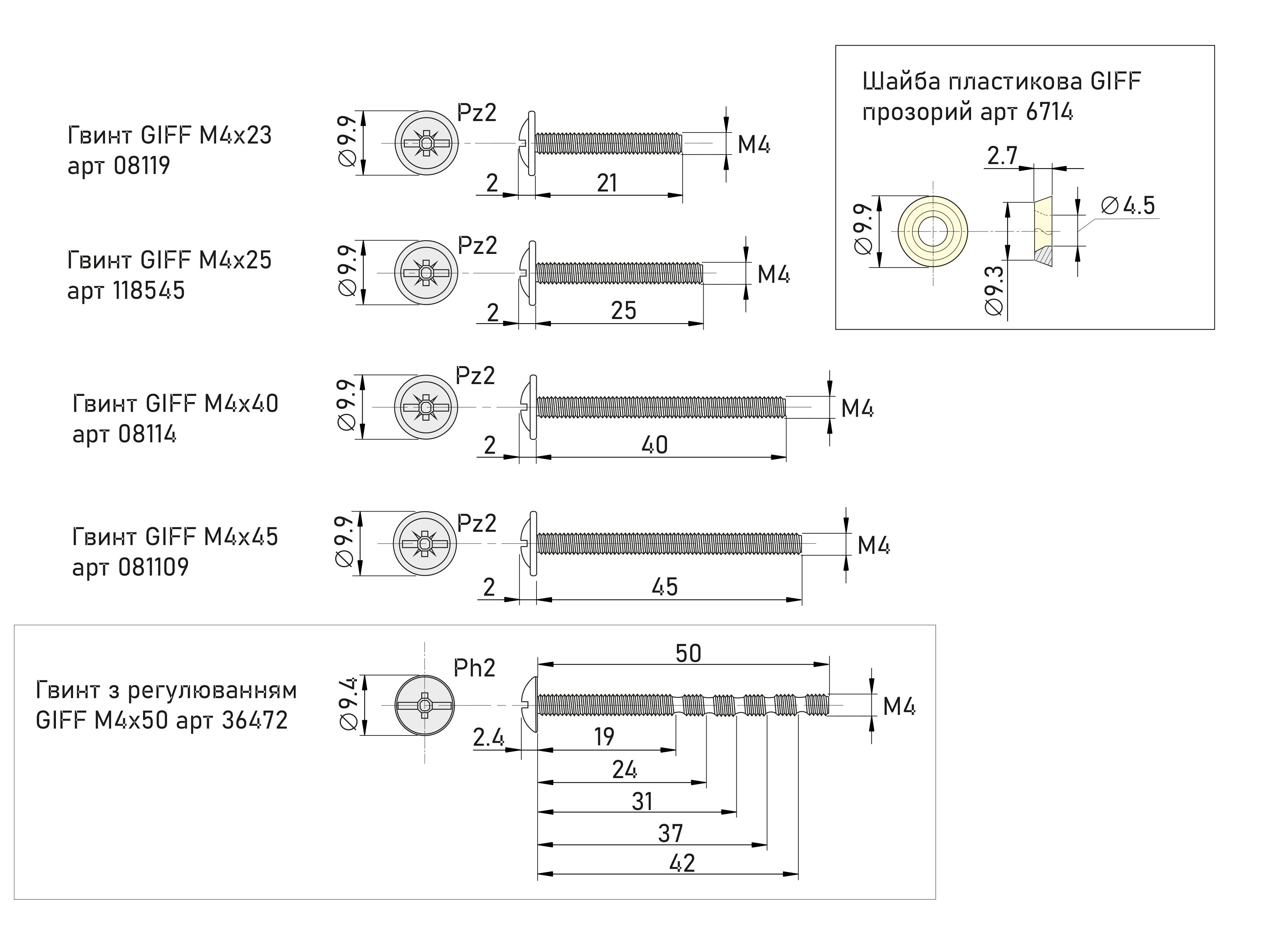 Гвинт з регулюванням GIFF М4х50