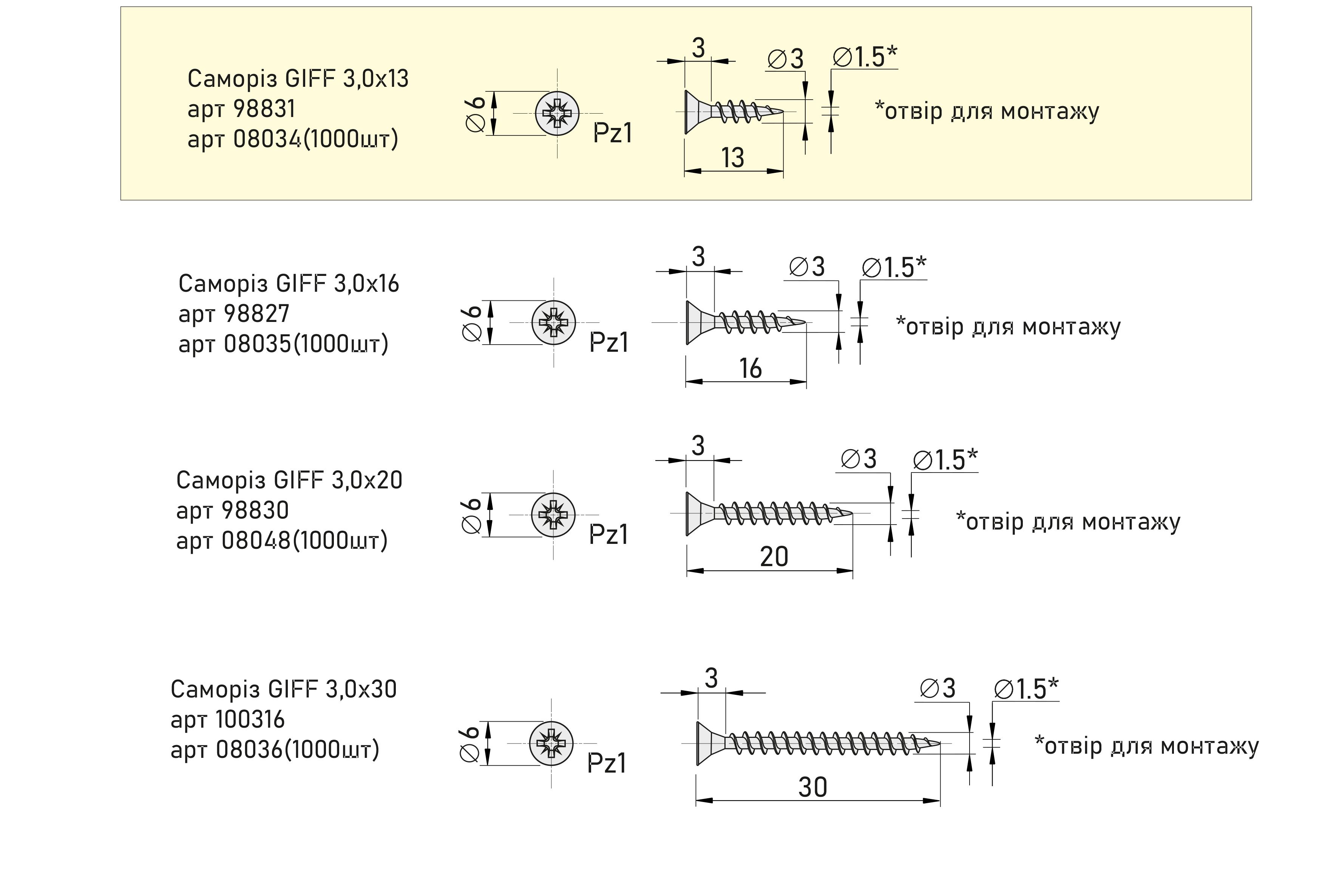 Саморез GIFF 3,0х13