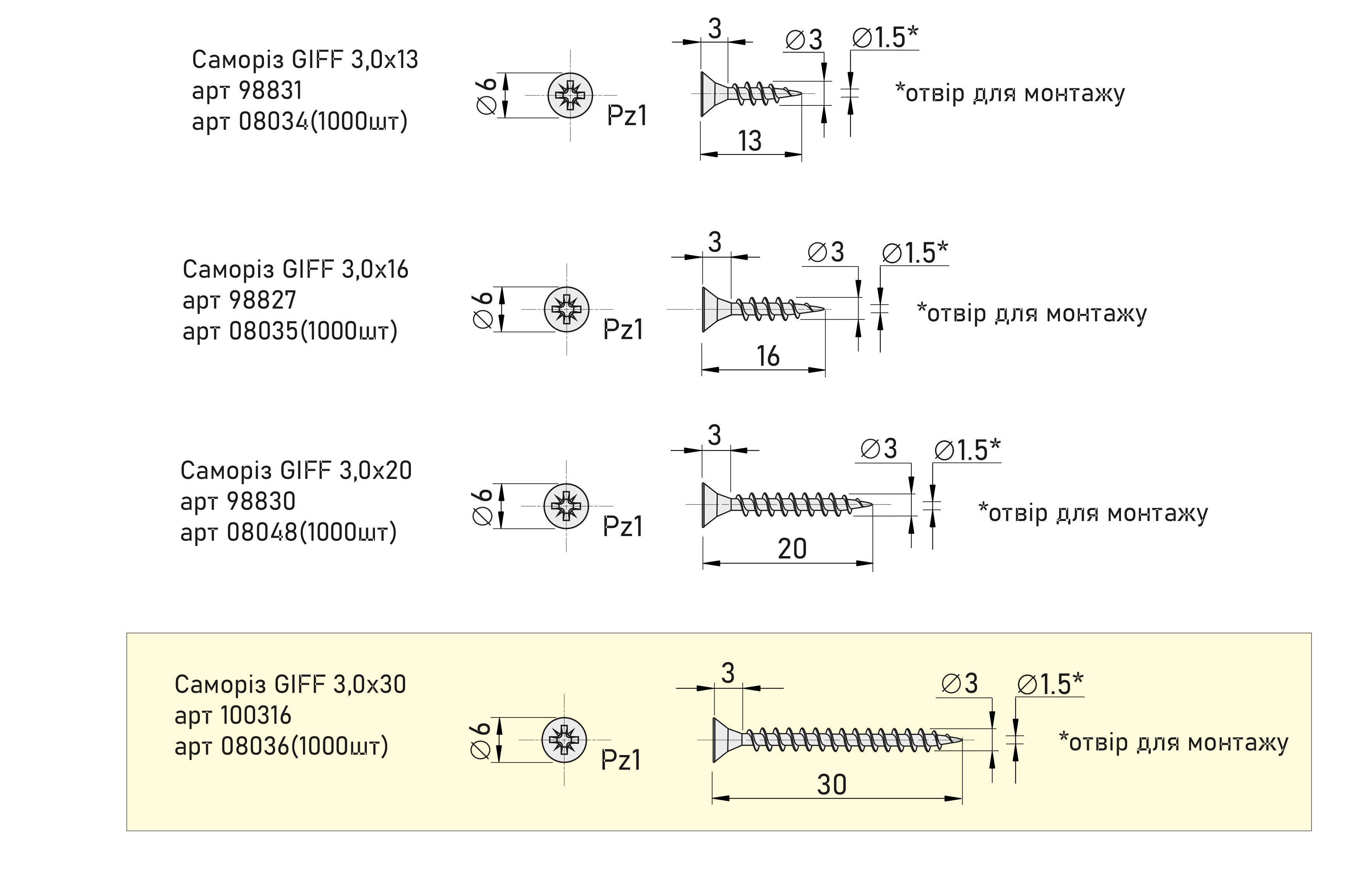 Саморез GIFF 3,0х30