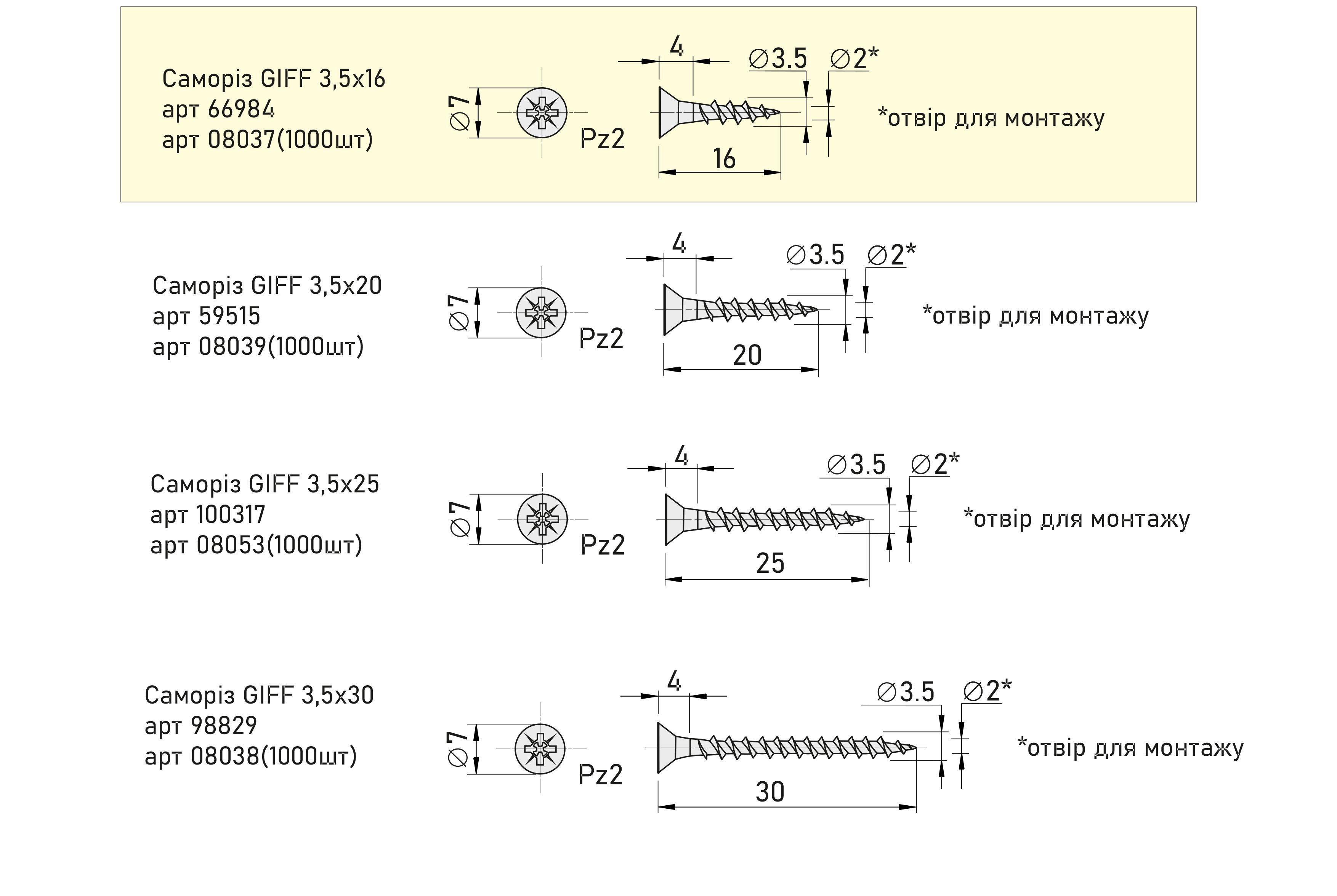 Саморіз GIFF 3,5х16 (1000 шт)
