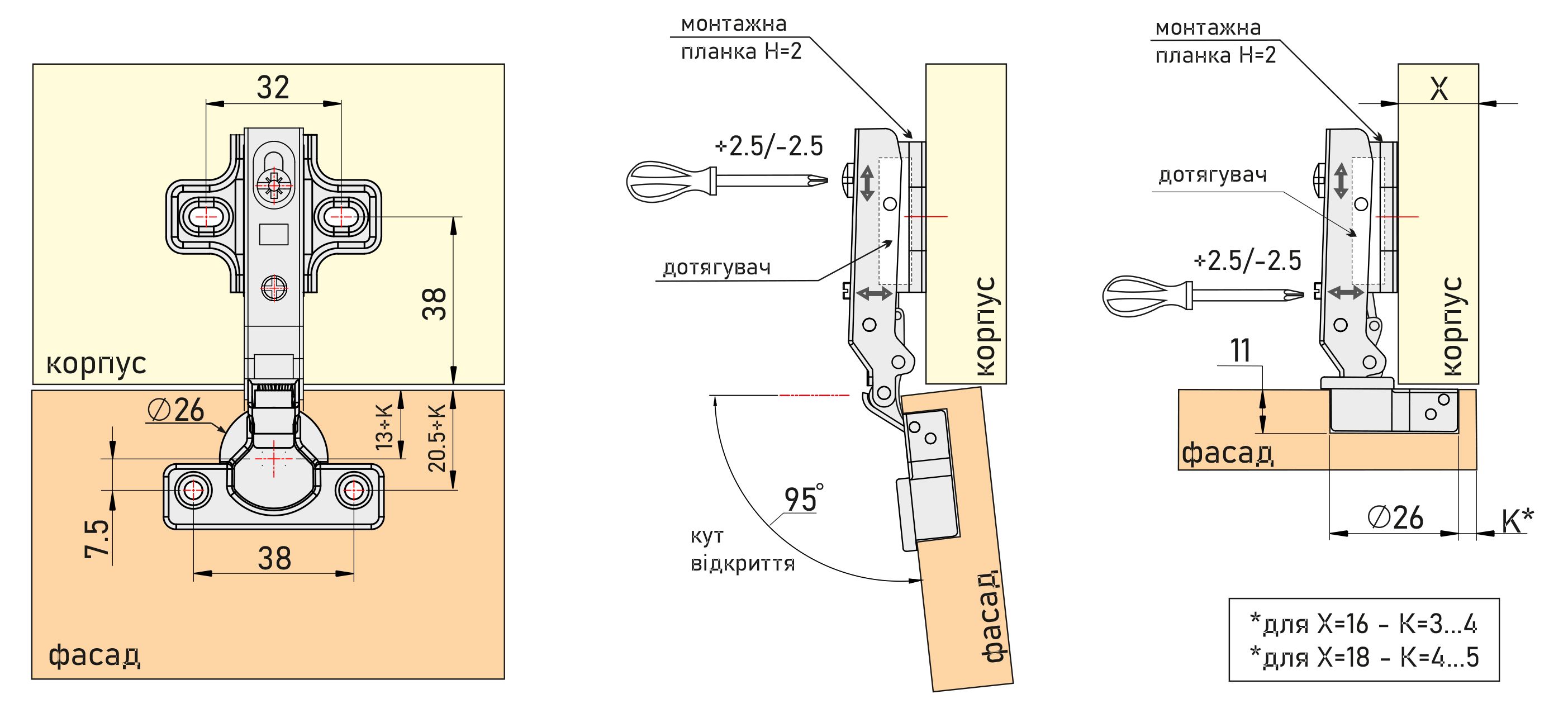 Петля накладна (міні) з дотягувачем Slide-on GIFF d=26 Н=2 нікель