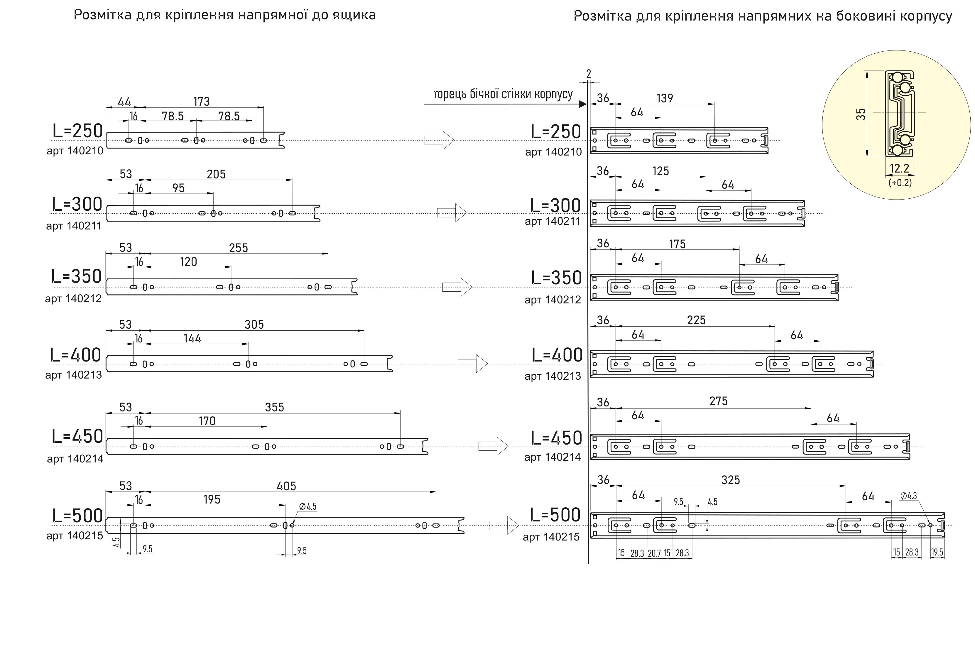 Направляющая полного выдвижения ALVA L=300 H=35
