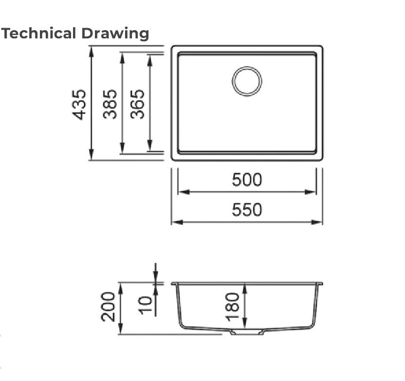 Мийка штучний камінь Elleci 570*510 TIME 105 under top Nero 40