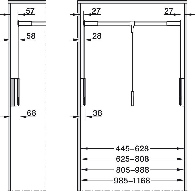 Гардеробний ліфт-пантограф CONERO 805-988 мм 12 кг чорний Hafele