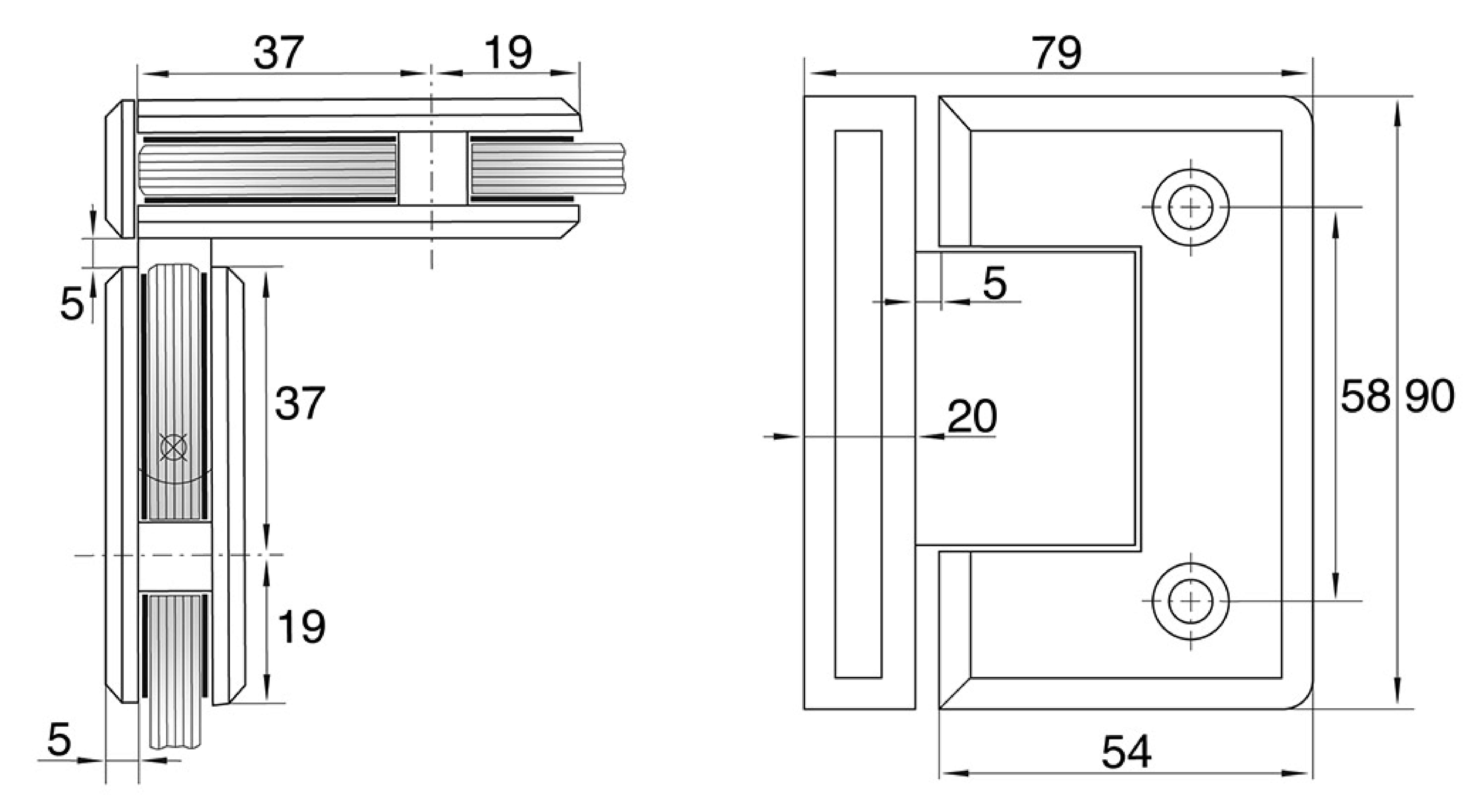 Петля 90* стекло-стекло GIFF Glass 304 SUS304 черный матовый