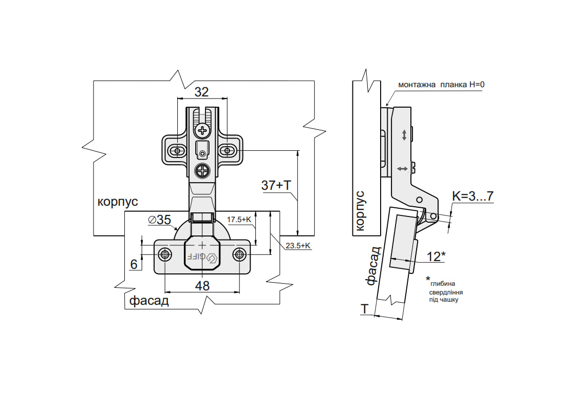 Петля вкладная Slide-on GIFF SG d=35 Н=0 никель