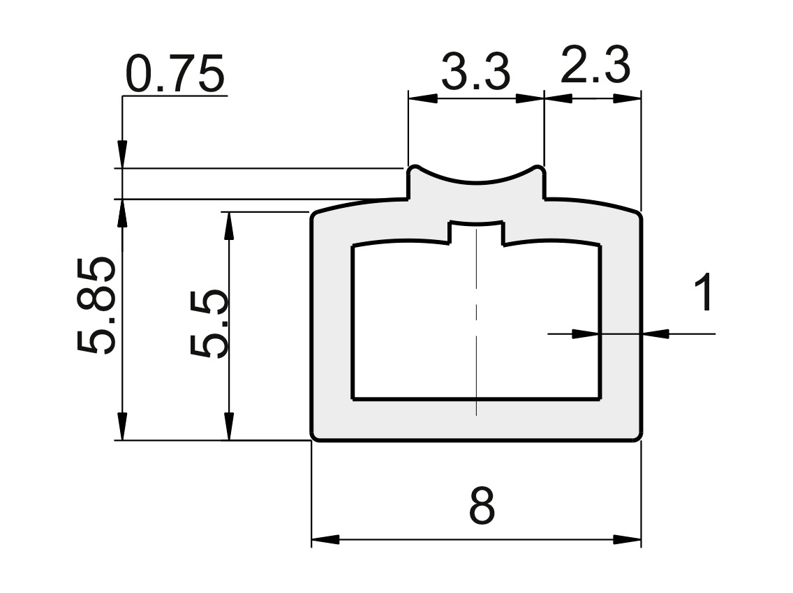 Уплотнитель в нижний направляющий профиль 8х6 черный 100 м
