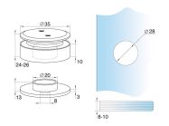 Точкове кріплення скляних огороджень, регульоване без зенковки (відступ 14-16 мм), нерж.сталь, матовий