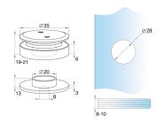Точкове кріплення скляних огороджень, регульоване без зенковки (відступ 8,5-10,5 мм), нерж.сталь, матовий