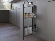 Карго фасад 150 боковое левое крепление с отталкивателем INOXA Unica 10L12/15 хром (2 полки), направляющие Salice